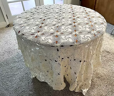 $71.96 • Buy Vintage Tablecloth White Hand Crocheted Cotton? Lace 94  X 73  Rectangular RARE