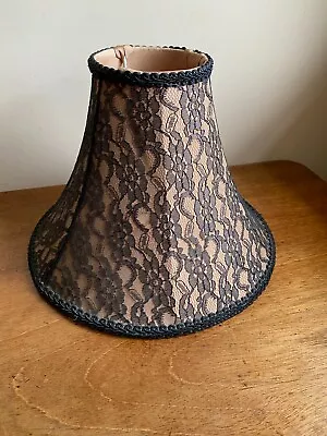 Vintage Black Lace  Gold Fabric Lined Table Lampshade Height 9  • £25