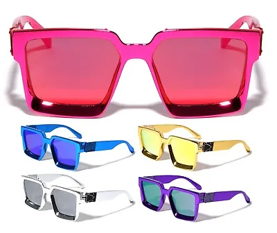 Metallic Oversized Thick Bold Square Sunglasses Retro Designer Fashion Classic • $12.95