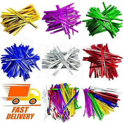 Metallic Twist Ties For Cone Cellophane Plastic Bags Party Cake Pops Sweet Cello • £1.79