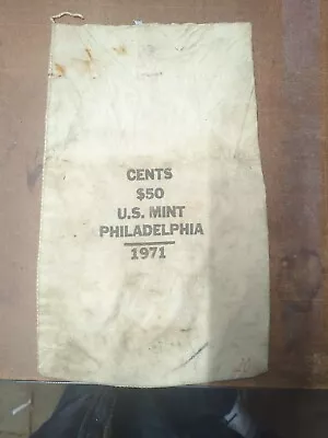 Used 1971 U.S. Mint Philadelphia PA Canvas Money Bag $50 Cents • $5