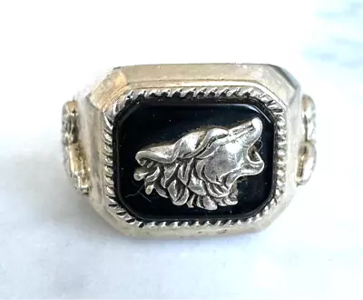 Bge Men's 925 Sterling Silver And Onyx Wolf Signet Ring Size 8 • $55