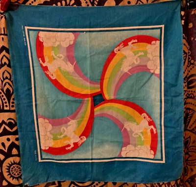 $3.99 • Buy Vintage Unicorn Rainbow Handkerchief Bandana Cotton USA 24  X 20 