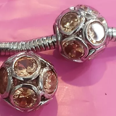 £12.99 • Buy Genuine AMORE & BACI 925 Sterling Silver Amber Crystal Charm Bead E2