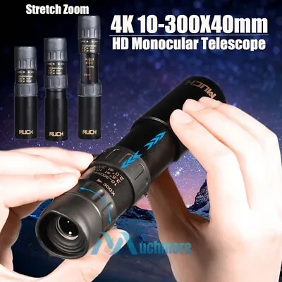 Day/Night Military Telescope 4K 10-300X40mm Stretch Zoom HD Monocular Waterproof • $27.35