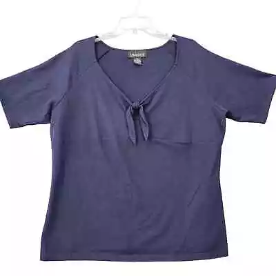Lisa Dee Womens Shirt Size 3X Blue Preppy Sailor Tie V-Neck Classic Short Sleeve • $8