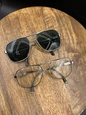 Vtg Safilo Elasta Men's 70's Aviator Eyeglass Frames Spring Arms Double Bar • $30