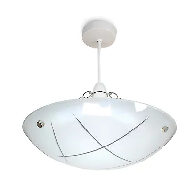 Linear Glass Ceiling Uplighter Pendant Shade - White & Clear - Easy Fit -Modern • £26.99