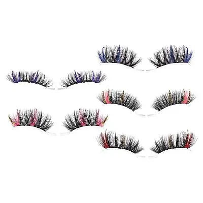 Colored False Eyelashes Cat Eye Lashes D Curl Strip 3D Makeup Eyelashes Mink • £5.80