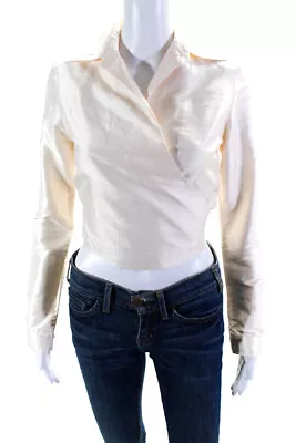Milly Of New York Womens Long Sleeved Collared Tied Wrap Blouse Cream Size 0 • $42.69