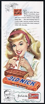 1948 Schutter Old Nick Candy Bar Woman With Steno Pad Art Vintage Print Ad • $8.09