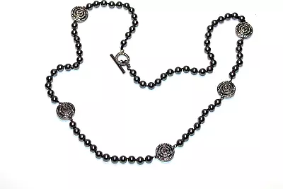 St John Jewelry Necklaces Black Tone Hematite Tone Pearls & Circle Cut Out Link • $39