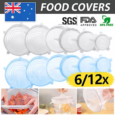 $5.95 • Buy 6/12X Stretch Reusable Silicone Bowl Wraps Food Saver Cover Seal Lids NSTA LIDS