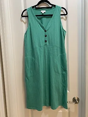 J Jill Green Shift Dress Medium Sleeveless Slide Pockets Armpit To Armpit 20” • $28