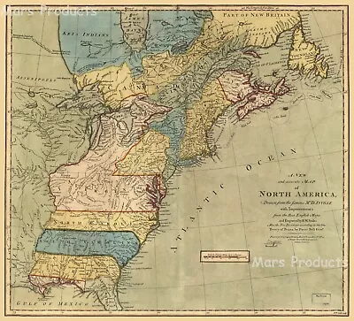 Map Of The 13 Colonies North America 1771 Colonial Map 20x22 • $13.95