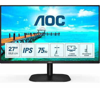 AOC 27B2H 27  IPS FULL HD 1920 X 1080P LCD MONITOR HDMI VGA 75Hz 4MS BLACK NEW • £99.95