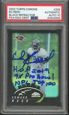 Ed Reed Signed 2002 Topps Chrome #208 Black Refractor #/100 PSA/DNA 10 RC AUTO • $2499.99