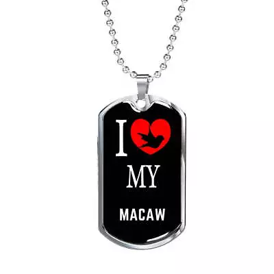 Macaw Necklace Stainless Steel Or 18k Gold Dog Tag 24  Chain • $49.95