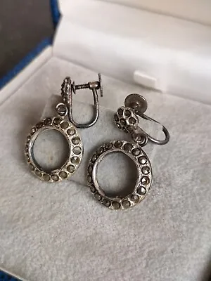 Vintage 925 Sterling Silver Marcasite Screw Back Earrings - 4.3 G • £5