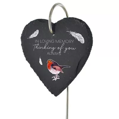 Slate Memorial Plaque Grave Garden Marker  Robin Heart  Tribute IN LOVING MEMORY • £12.95