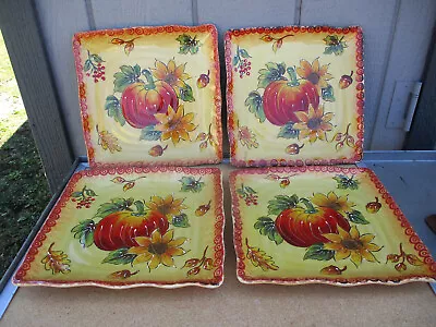 4 - Maxcera PUMPKIN & SUNFLOWER 11 1/4   Square Dinner Plates  • $42.50