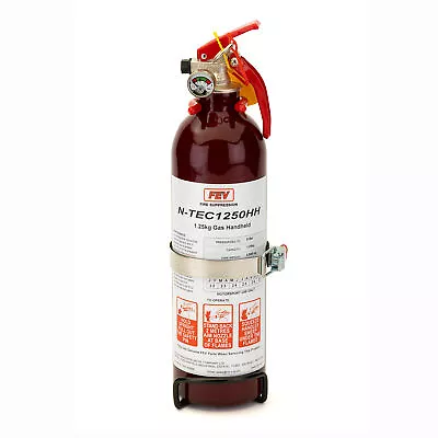 FEV 1.25Kg N-TEC Gas Hand Held Fire Extinguisher Rally Red - Bracket With Strap • £304.52