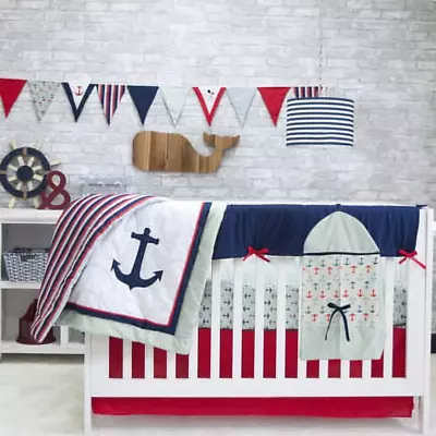 Anchors Away 6Pcs Crib Bedding Set Soft Cotton/Poly Blend Machine Wash And Dry • $151.12