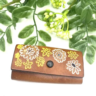Vintage Tooled Leather Keychain Key Ring Fob Holder Flowers Floral Boho Hippie • $14.99