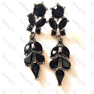 2 CRYSTAL EARRINGS Chandelier BLACK/GOLD/SILVER Rhinestone BRIDAL Vintage Style • £4.99