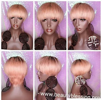 Celebrity Inspired Style Mushroom Pixie Cut Brazilian Remy 100%Human Hair Wig • $49.99