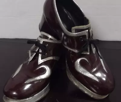Vintage 1970's Retro Men's Platform Disco Shoes Size 8 1/2 Purple & Silver • $225