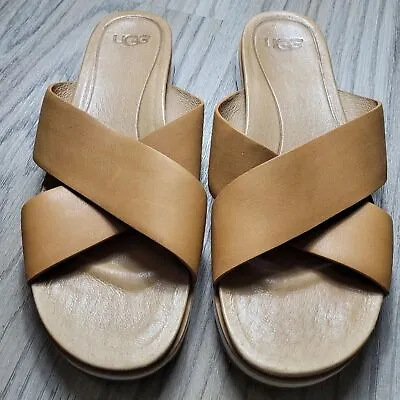 UGG Size 9 Cognac & White Criss Cross Kari Slides • $50