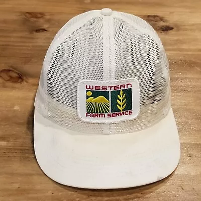 Vintage Western Farm Service Hat Cap Snap Back K-Products Full Mesh Patch White • $6.94