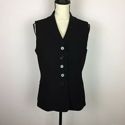 Ann Taylor Blazer Vest Size 8 Womans Black Sleeveless 5-Button Lined Career Vtg • $23.99