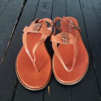 Via Spiga Leather Sandals Orange Women's 8 Strappy Brown Trim Shoes Flats • $33.99