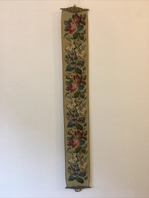 £24.99 • Buy Vintage Tapestry Bell Pull Panel With Brass Hanging Ends- Rose Design,