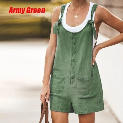 $19.46 • Buy AU Womens Summer Linen Cotton Jumpsuit Dungarees Romper Shorts Playsuit Overalls
