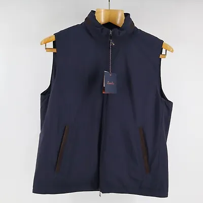 Zanella Hooded Vest Mens Medium Navy Nylon Vest R037010 410 Goat Suede Trim 0096 • $115