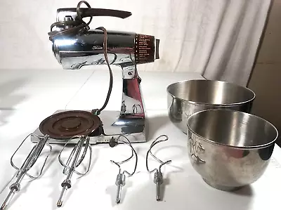 Vintage Sunbeam Mixmaster 12 Speed Mixer Brown & Chrome W/SS Bowls & Beaters • $99.99