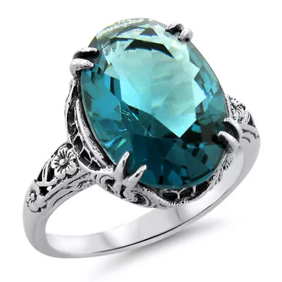 Vintage Design 925 Sterling Silver Simulated London Blue Topaz Ring        #1214 • $24