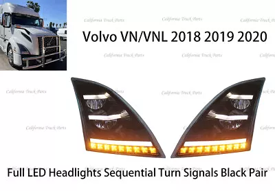 Volvo VNL Full LED Headlights Sequential Turn Signals Black Pair For 2018+ • $798