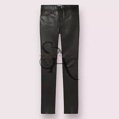 Men's Real Leather Black Pants Cargo Fit Trousers Biker Motorbike Pant LGBT • $95