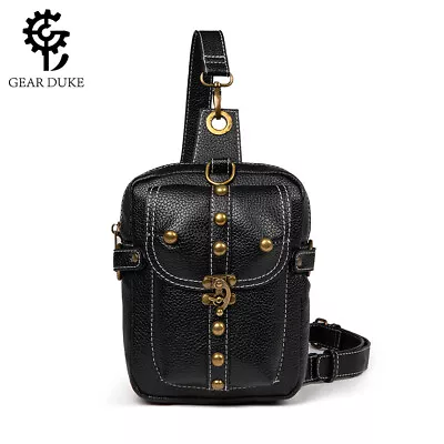 GEARDUKE Men Women Gothic Steampunk Leather Crossbody Shoulder Waist Chest Bag • $29