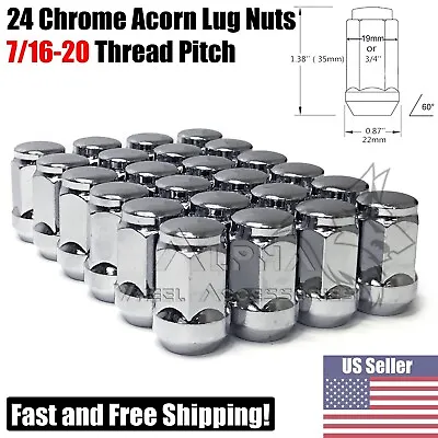 24Pc 7/16-20 Chrome Bulge Acorn Lug Nuts For Chevy GMC Blazer K10 K5 V1500 7/16 • $20.95