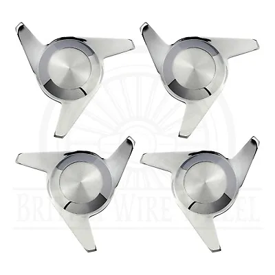 3 Bar/Ear Cut Sharkfin Chrome Knock Off Spinner Caps For Lowriders | Set Of 4 • $140.25