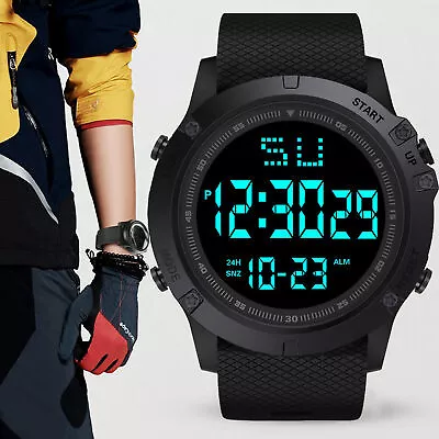 Digital Men Large Sports Watch Mens Waterproof Casual Military WristWatches • $11.96