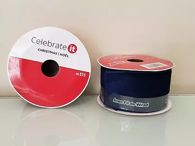 Lot Of 2 Celebrate It Wired Velvet Ribbon Spool Christmas Crafting 2.5” X 15ft • $15.99