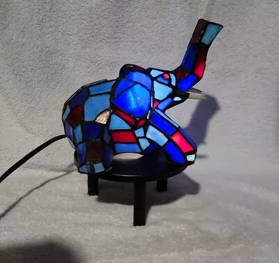 Vintage Elephant Table Lamp Tiffany Style Stained Glass Blue/red Desk NightLight • $55.50