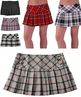 New Ladies Tartan Check Print Party Club Pleated Short Mini Skirt • £8.99