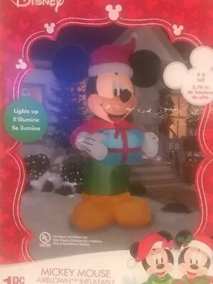  DISNEY 9 FT MICKEY MOUSE IN SANTA HAT With GIFT - CHRISTMAS INFLATABLE BY GEMMY • $155.95